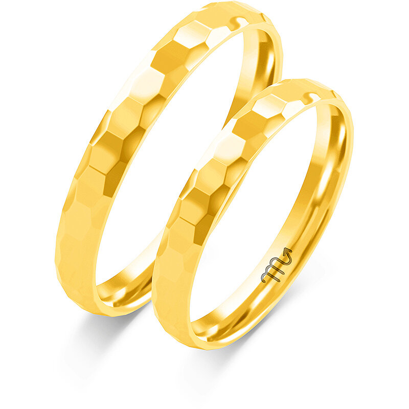 Alianças de casamento em ouro brilhante com perfil semi-redondo