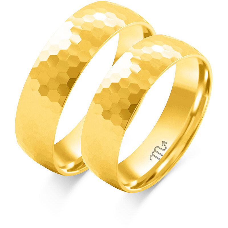 Alianças de casamento monocromáticas em ouro com perfil semi-redondo