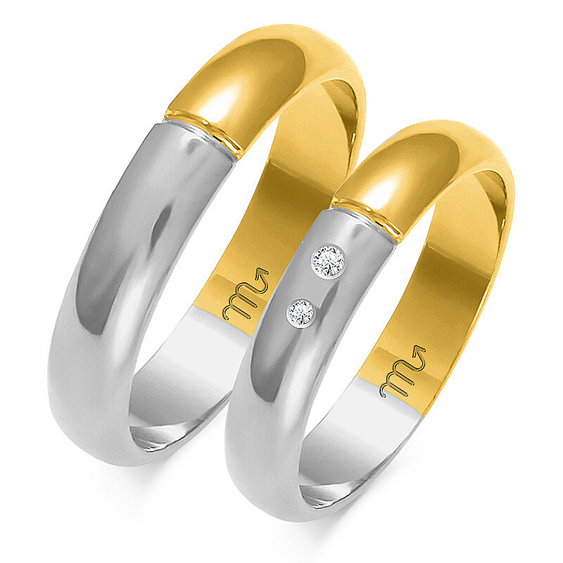 Aukščiausios kokybės blizgantys vestuviniai žiedai su dviem akmenimis