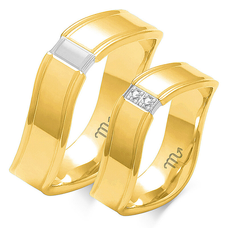 Aukščiausios kokybės blizgantys vestuviniai žiedai su dviem akmenimis