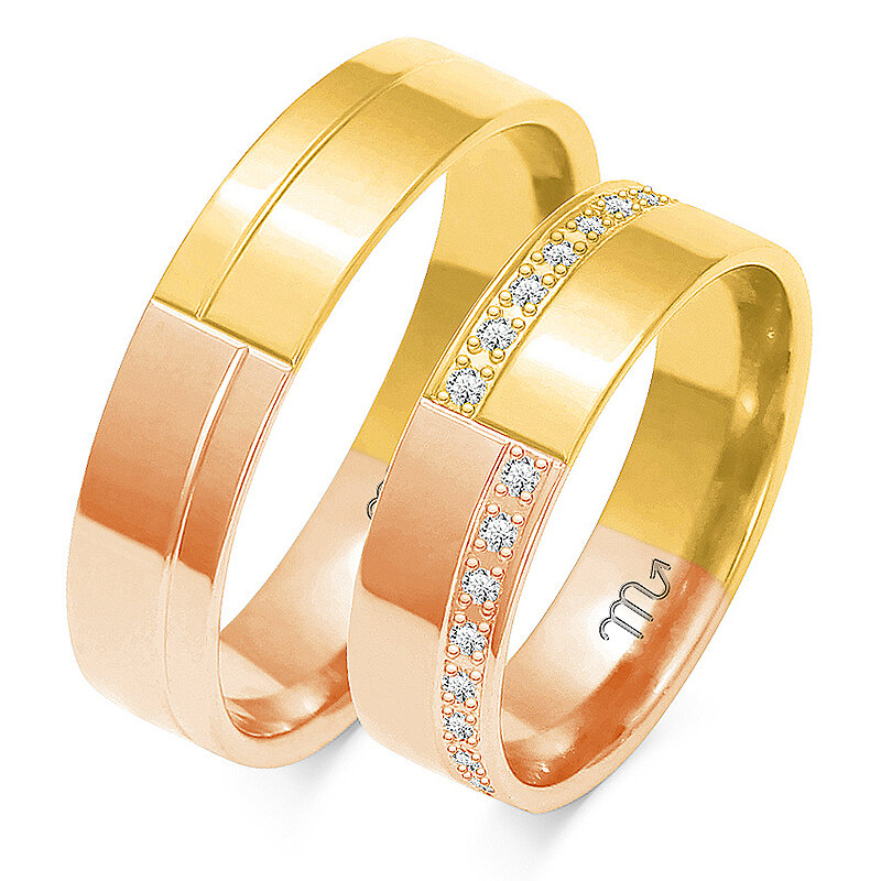 Aukščiausios kokybės vestuviniai žiedai su blizgančiais akmenimis