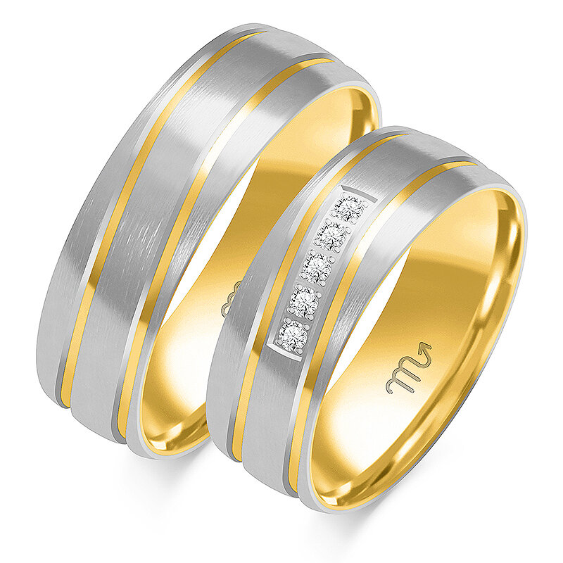 Aukščiausios kokybės vestuviniai žiedai su dembliais ir kalnų krištolais