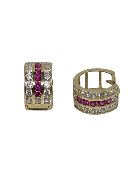 Auksiniai vaikiški auskarai su žiedais su rožiniais žiedais