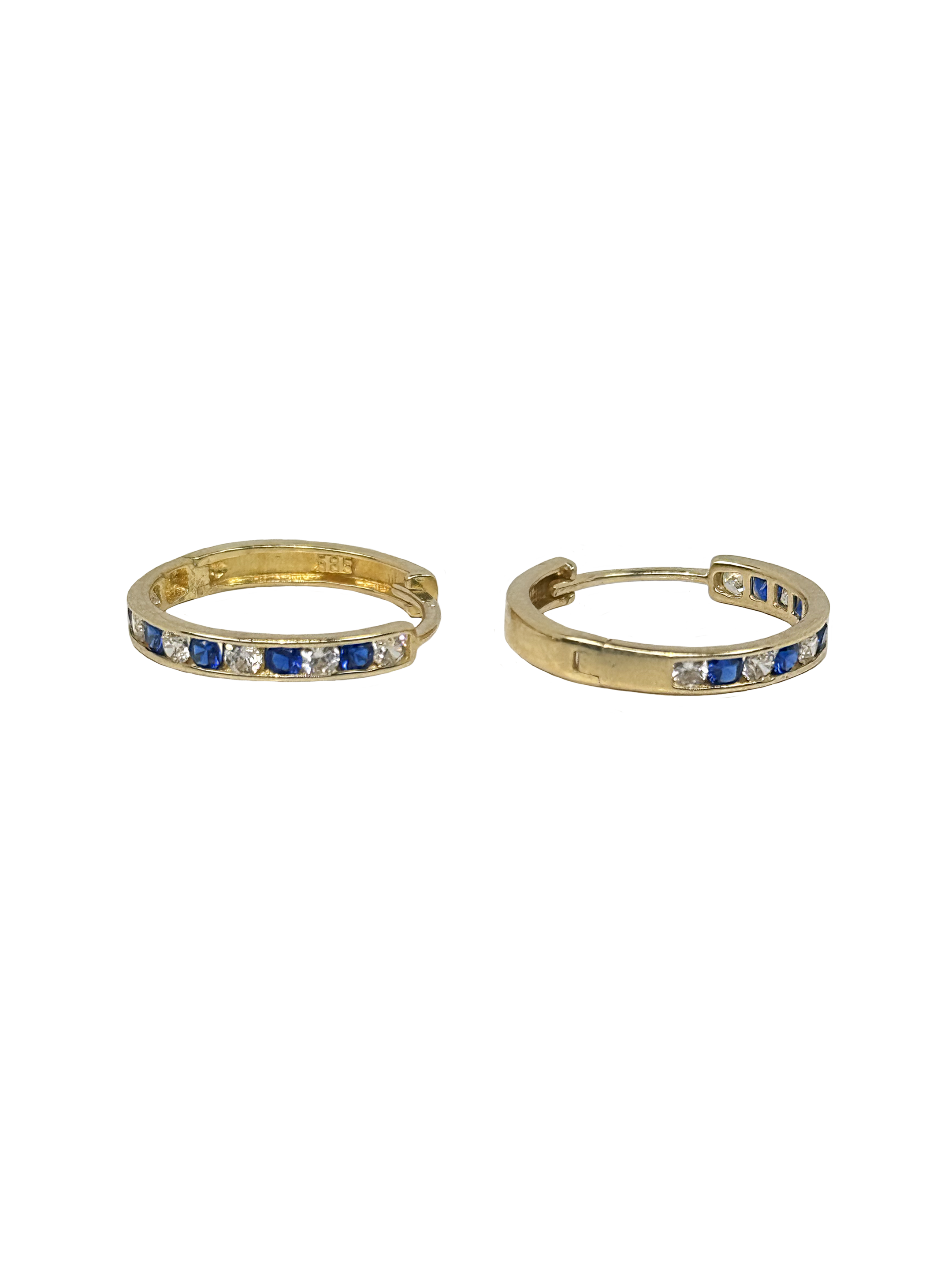 Auksiniai vaikiški auskarų apskritimai su mėlynais Indigo cirkoniais