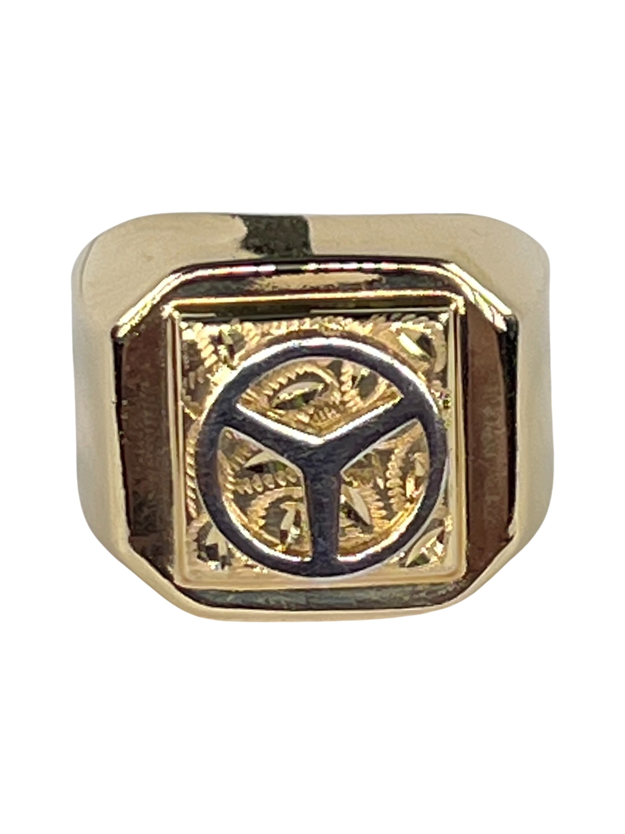 Auksinis dviejų spalvų žiedas su logotipu