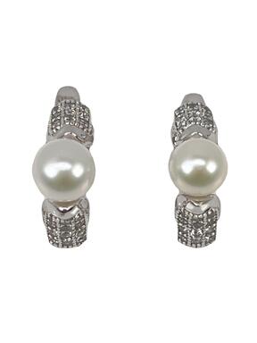 Baltā zelta auskari ar pērlēm un cirkoniem Ø 5,3 mm