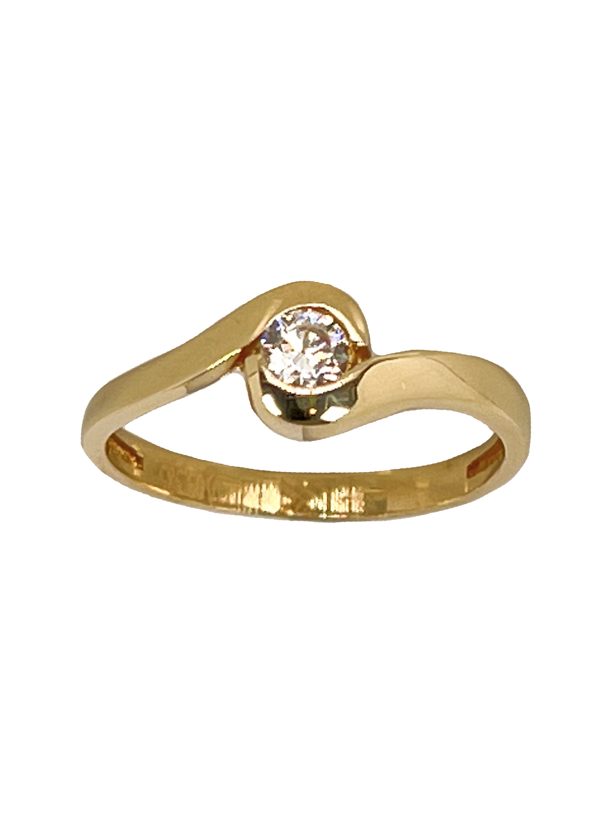 Блестящ пръстен от жълто злато с циркон
