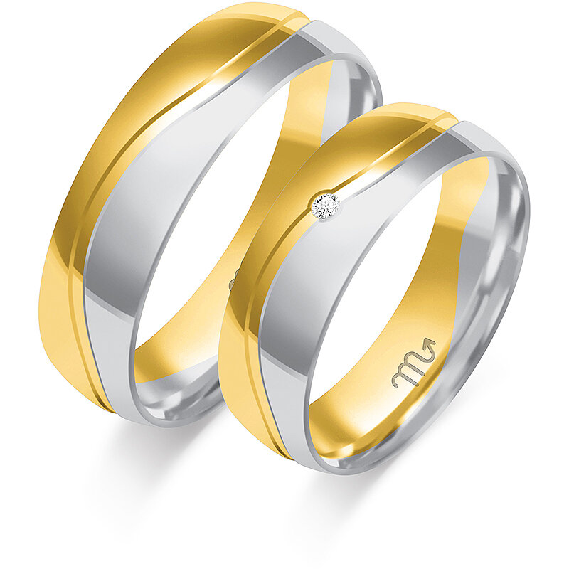 Blizgantys vestuviniai žiedai su akmenimis ir bangelėmis