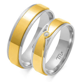 Blizgantys vestuviniai žiedai su akmeniu