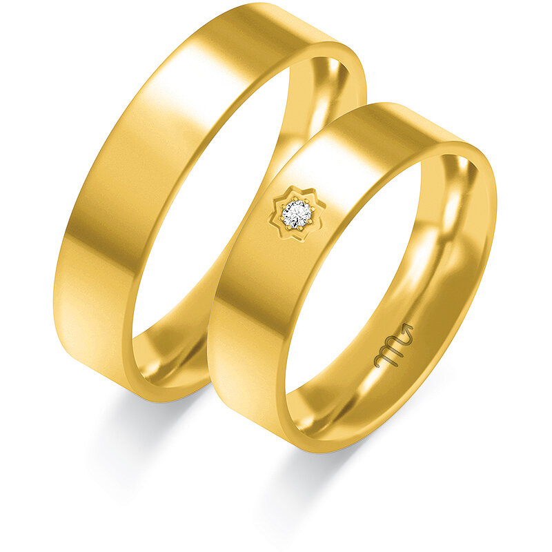 Blizgantys vestuviniai žiedai su žvaigždute