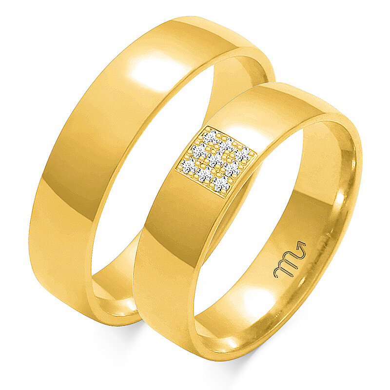 Blizgūs klasikiniai vestuviniai žiedai su devyniais akmenimis