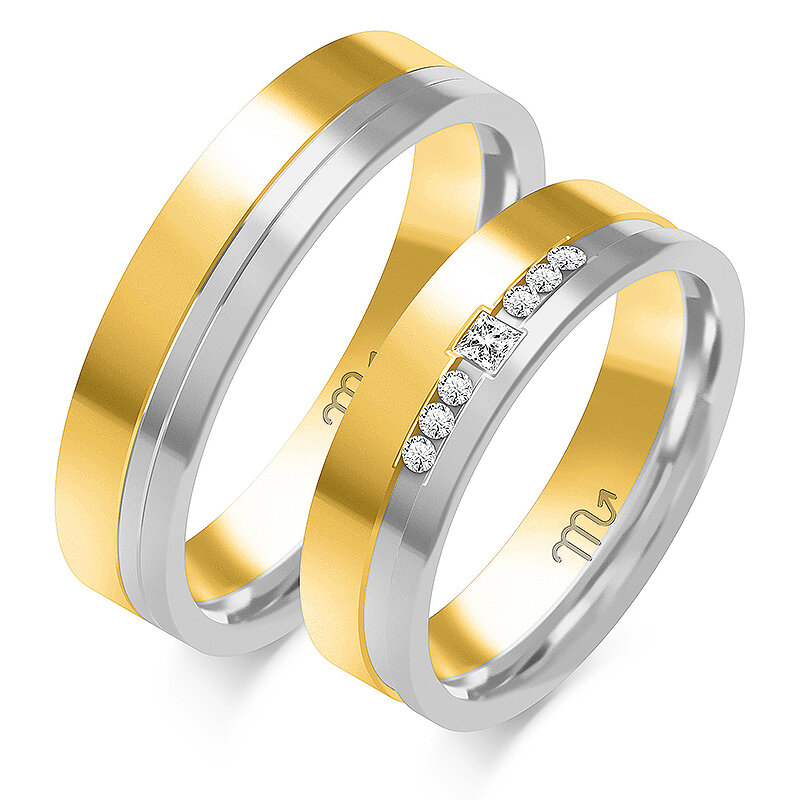 Blizgūs vestuviniai žiedai plokščiu profiliu