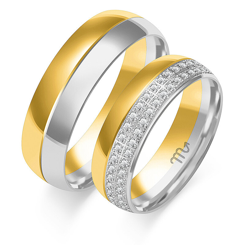 Blizgūs vestuviniai žiedai pusiau apvaliu profiliu