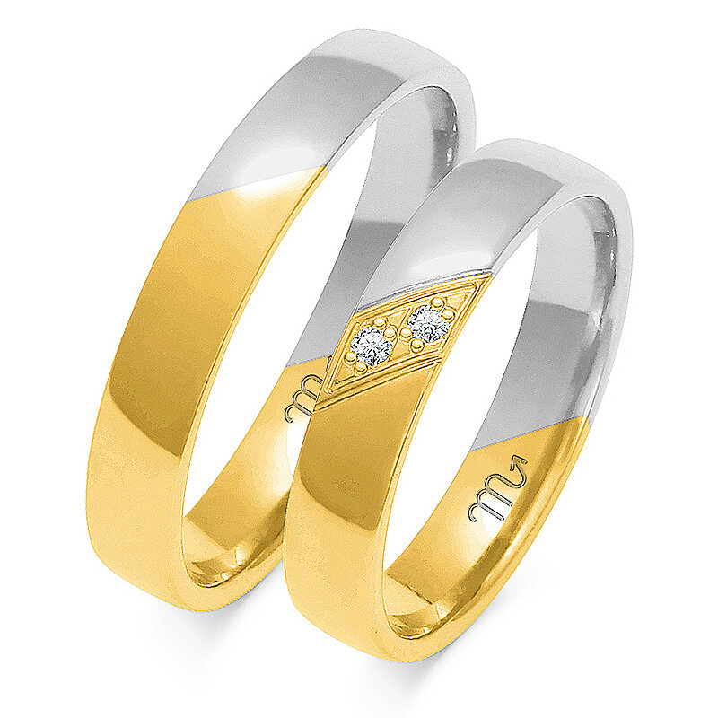 Blizgūs vestuviniai žiedai su dviem akmenimis