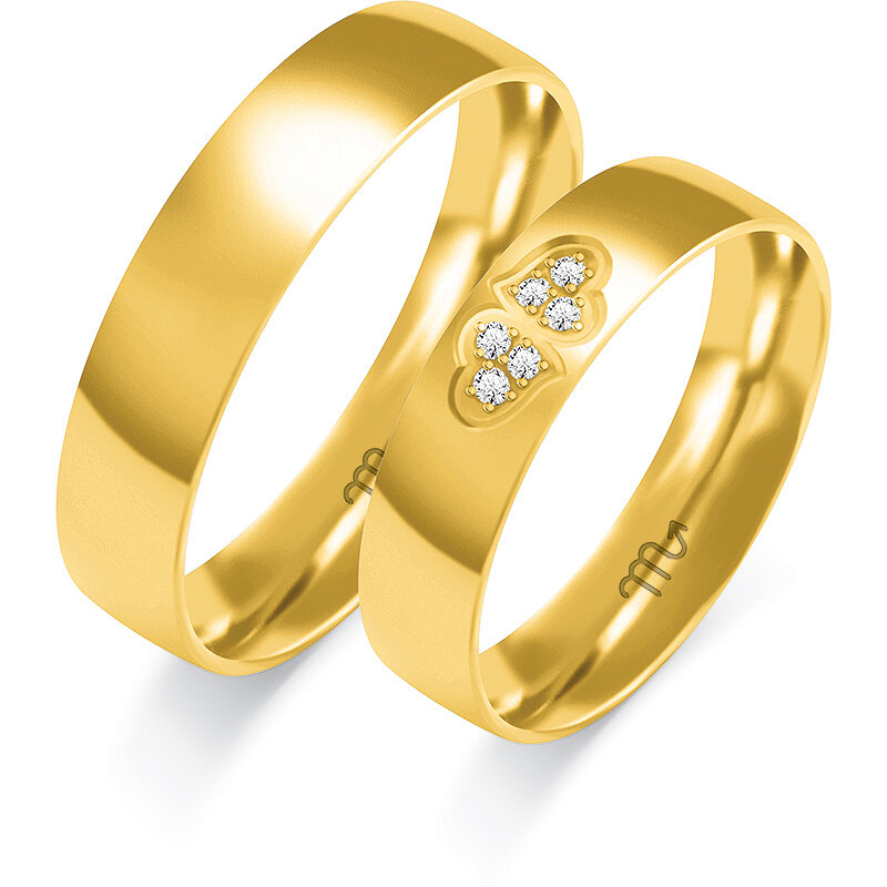 Blizgūs vestuviniai žiedai su dviem širdelėmis