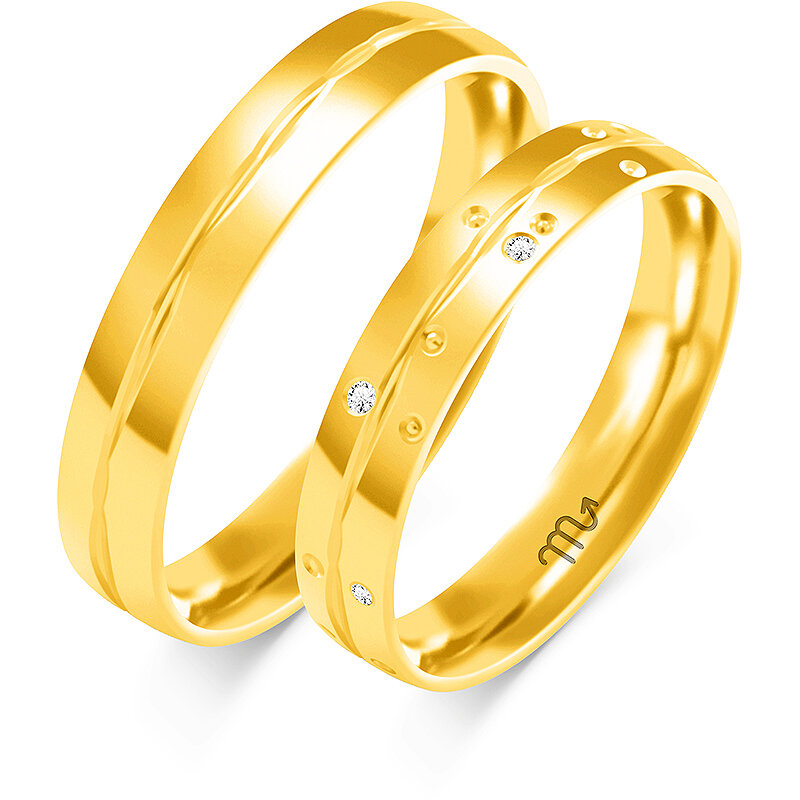 Blizgūs vestuviniai žiedai su graviravimu ir kalnų krištolais