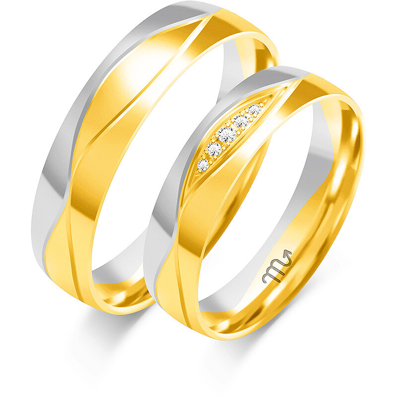 Blizgūs vestuviniai žiedai su kalnų krištolais ir graviravimu