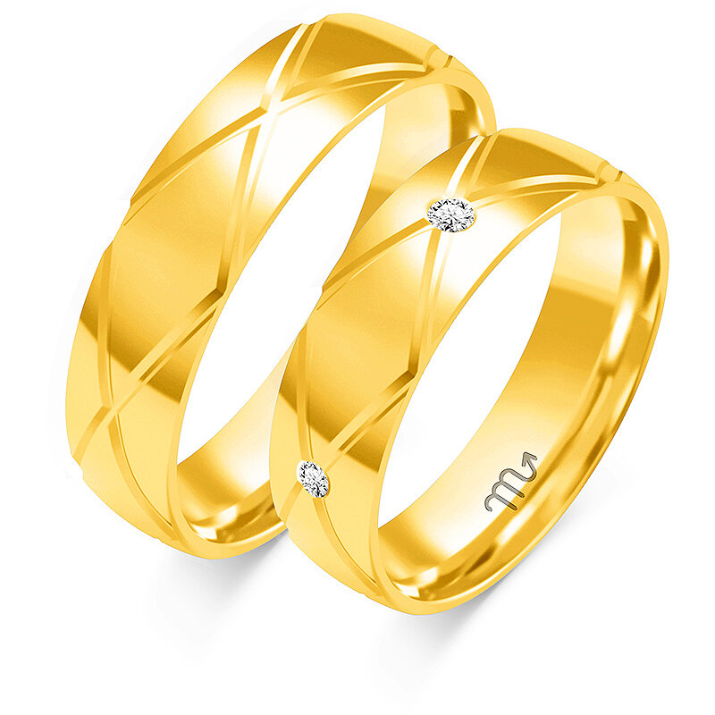Blizgūs vestuviniai žiedai su kalnų krištolais ir graviravimu