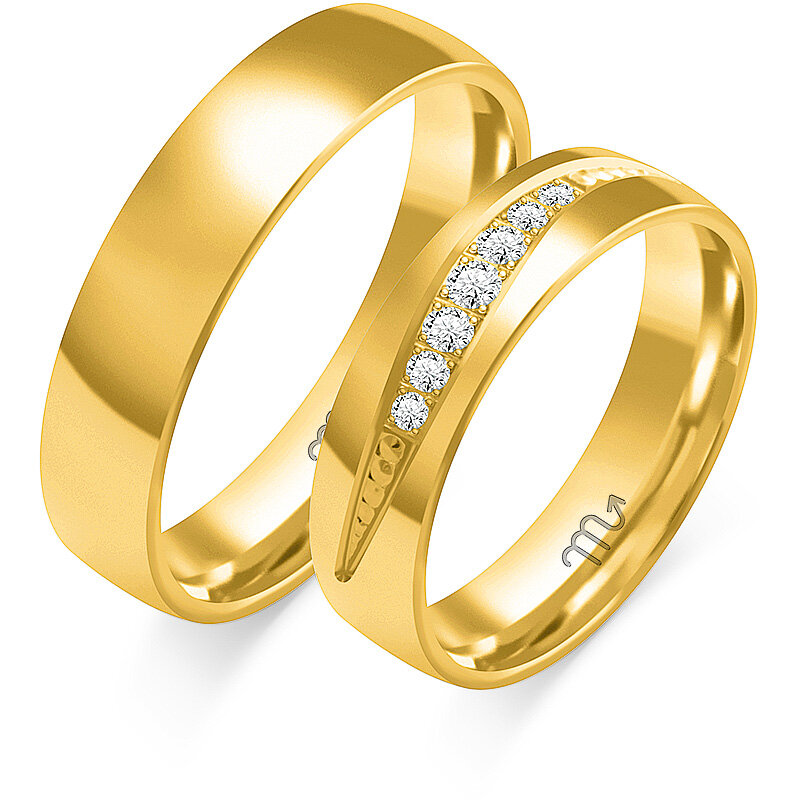 Blizgūs vestuviniai žiedai su kalnų krištolais ir pusiau apvaliu profiliu