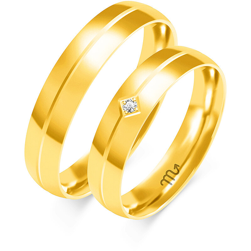 Blizgūs vestuviniai žiedai su kvadratu