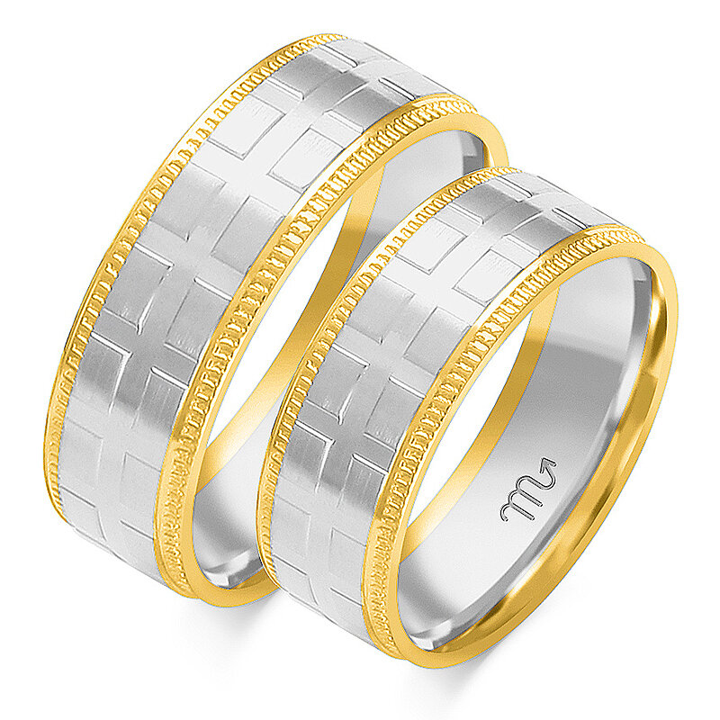 Blizgūs vestuviniai žiedai su matiniais kvadratėliais