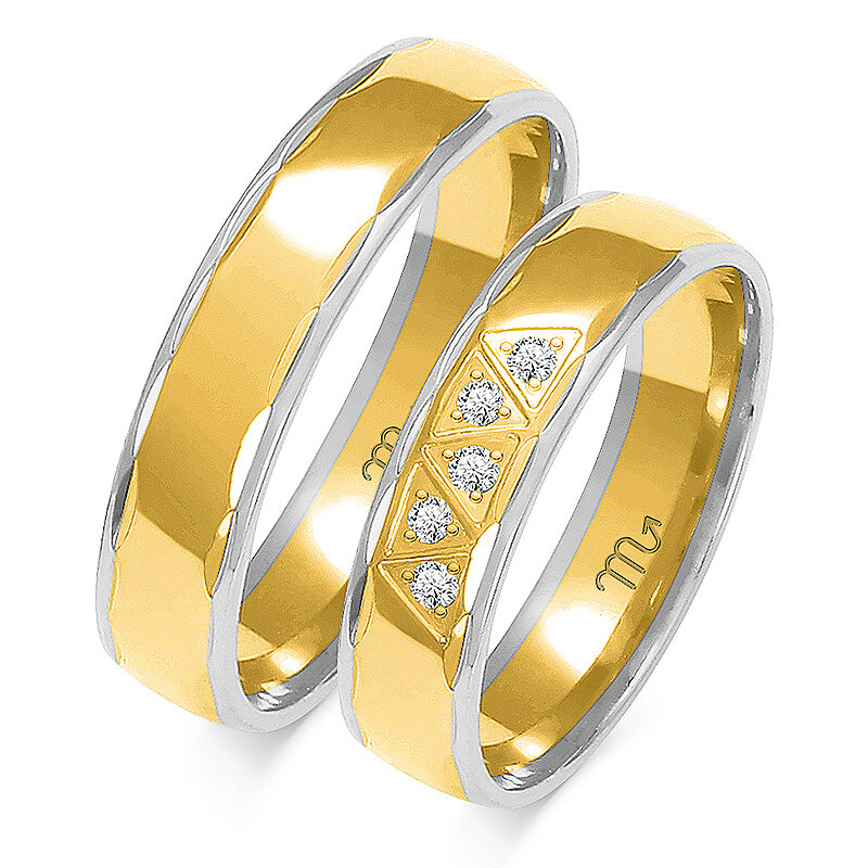Blizgūs vestuviniai žiedai su penkiais akmenimis