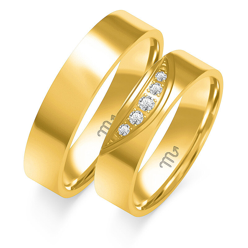 Blizgūs vestuviniai žiedai su penkiais klasikiniais akmenimis