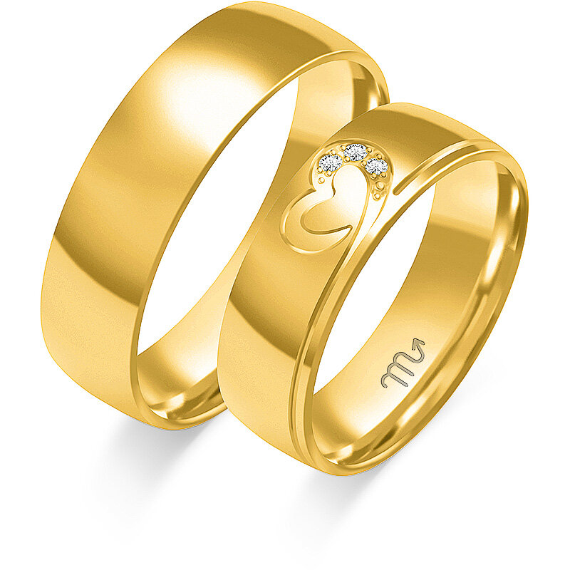 Blizgūs vestuviniai žiedai su širdele ir kalnų krištolais