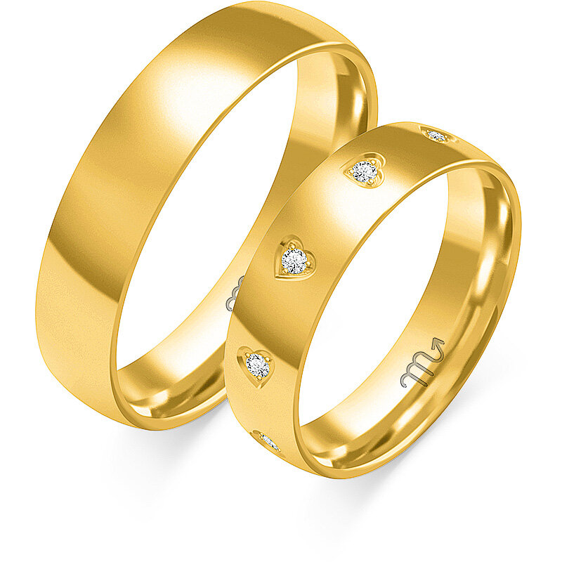 Blizgūs vestuviniai žiedai su širdelėmis ir kalnų krištolais