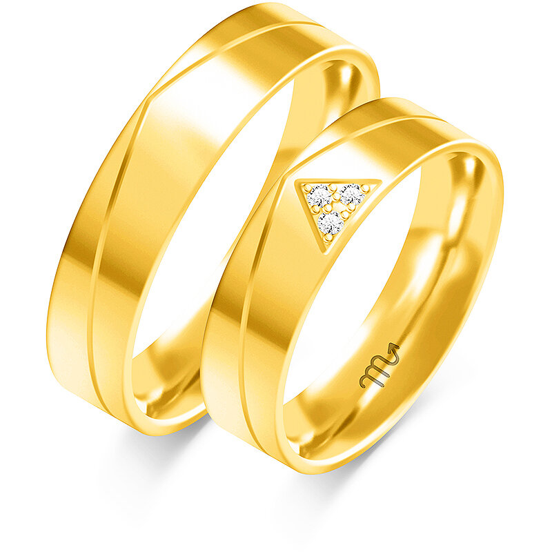 Blizgūs vestuviniai žiedai su trikampiu