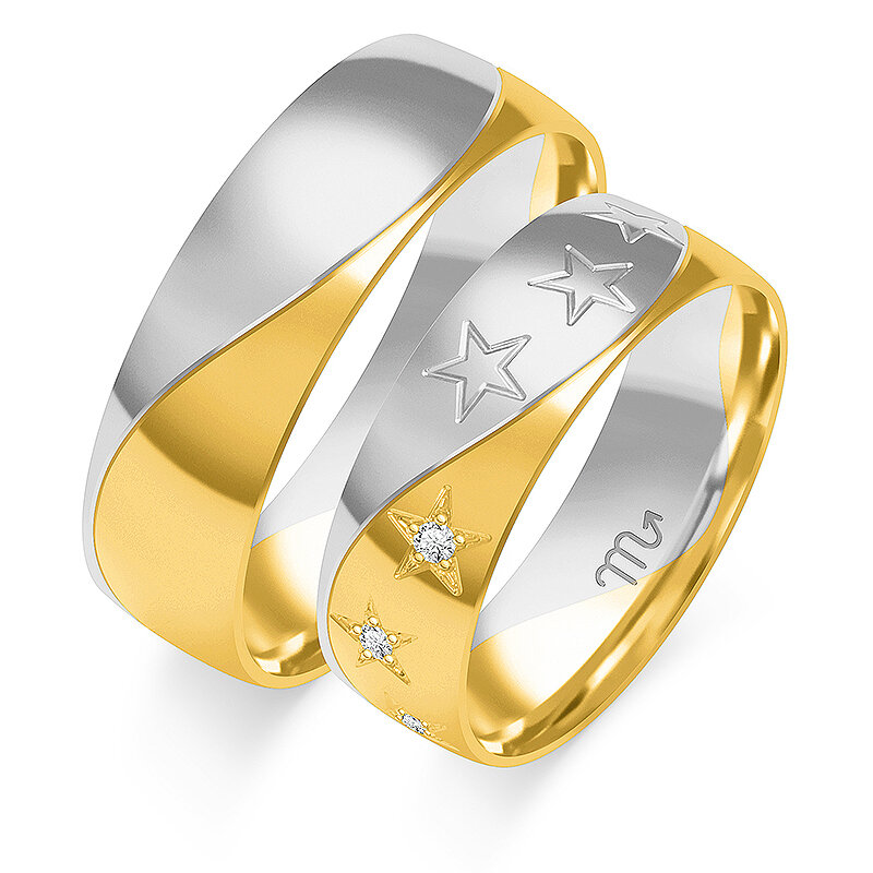 Blizgūs vestuviniai žiedai su žvaigždėmis