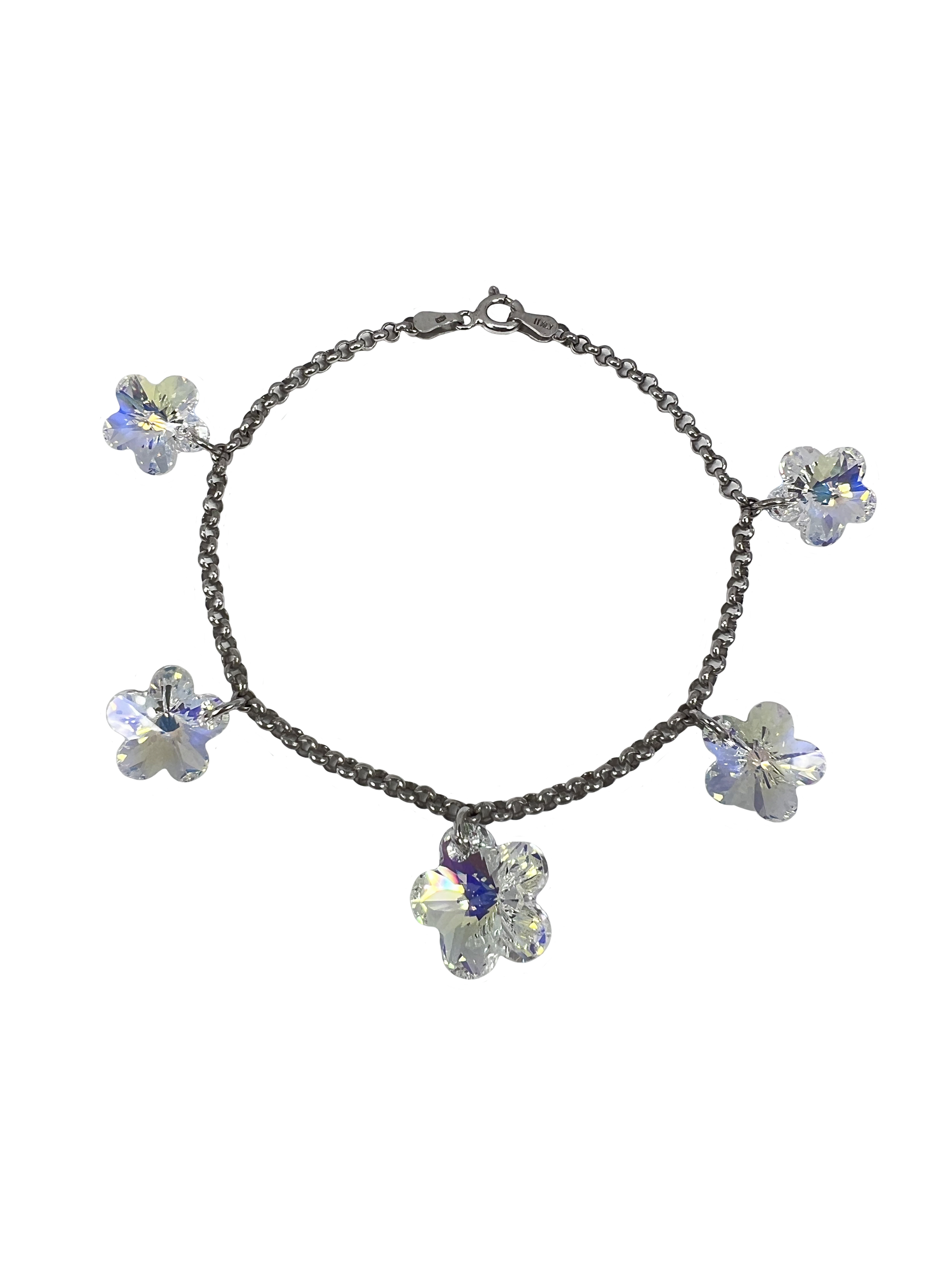 Bracelet en argent avec cristaux Ab en forme de fleurs