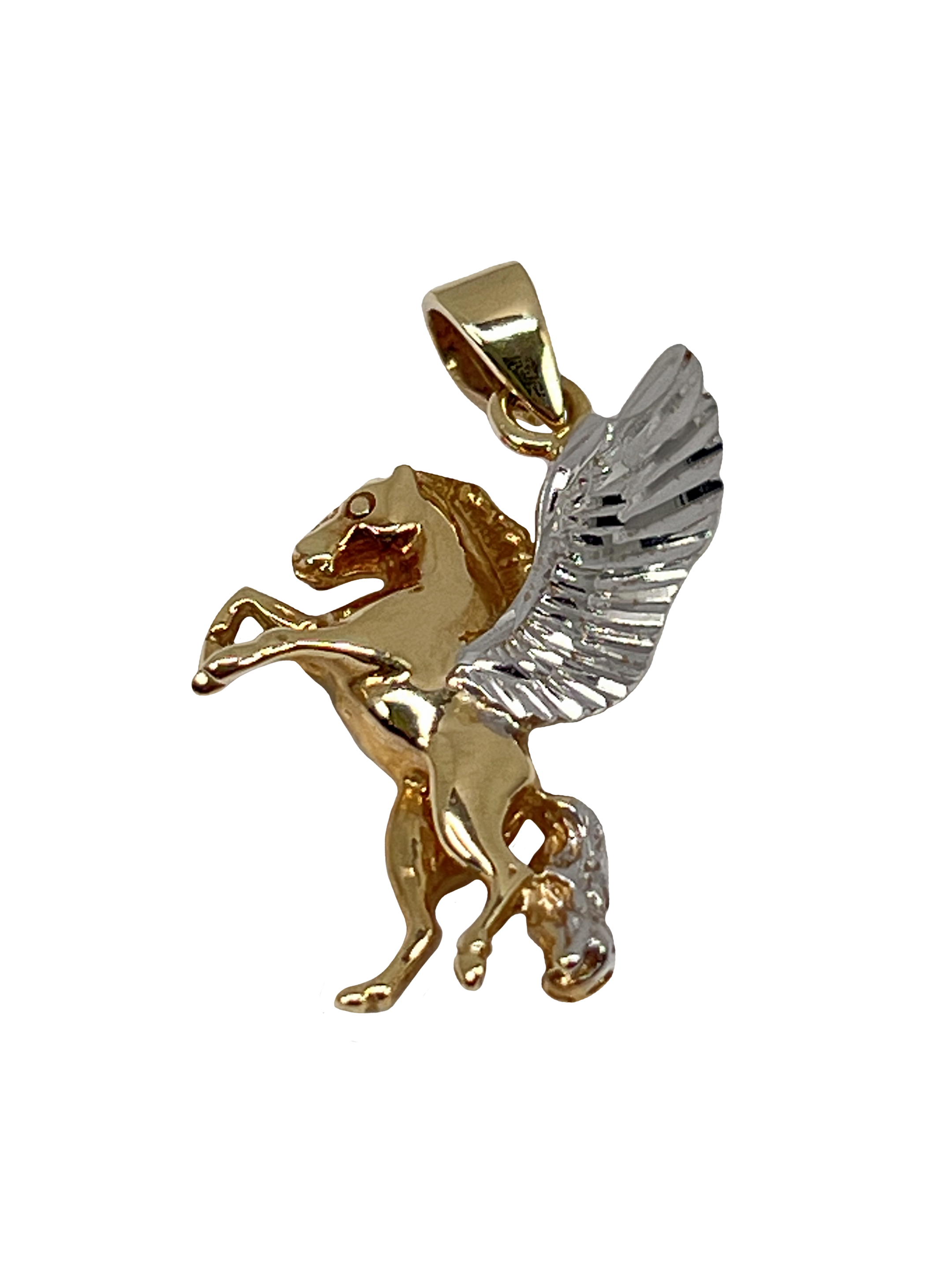 Cavalo pingente de combinação de ouro com asas