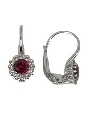 Children's earrings in white gold with red zircons