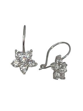 Children's earrings made of white gold in the shape of a flower with zircons