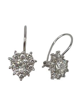 Children's earrings made of white gold in the shape of a heart with zircons