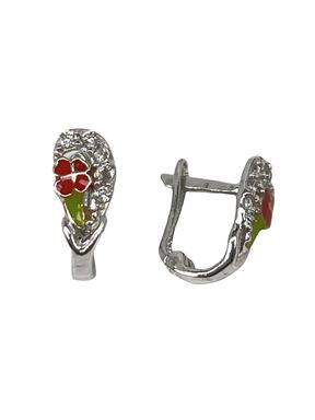 Children's earrings made of white gold with colorful flowers