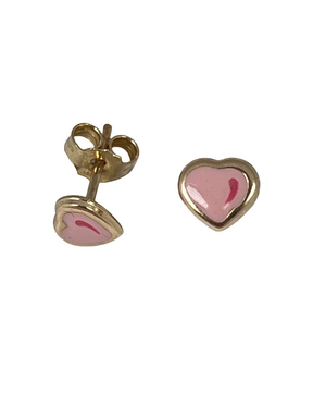 Children's gold earrings with pink hearts