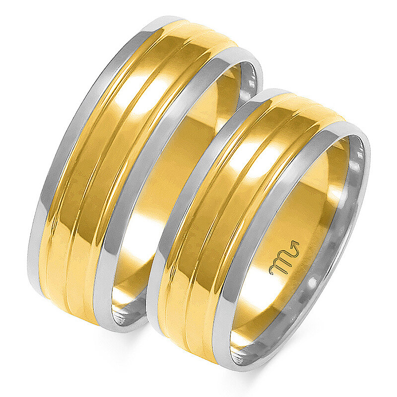 Combined shiny wedding rings