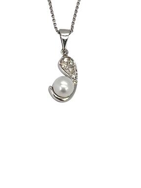 Diamantvedhæng i hvidguld med perle 0,12ct