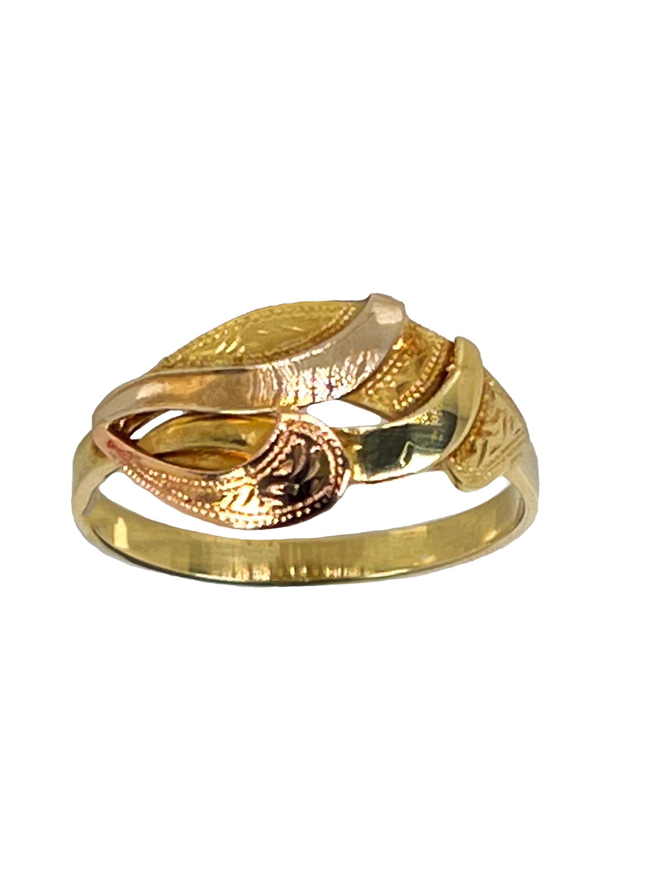 Divu toņu spīdīgs zelta gredzens ar gravējumu