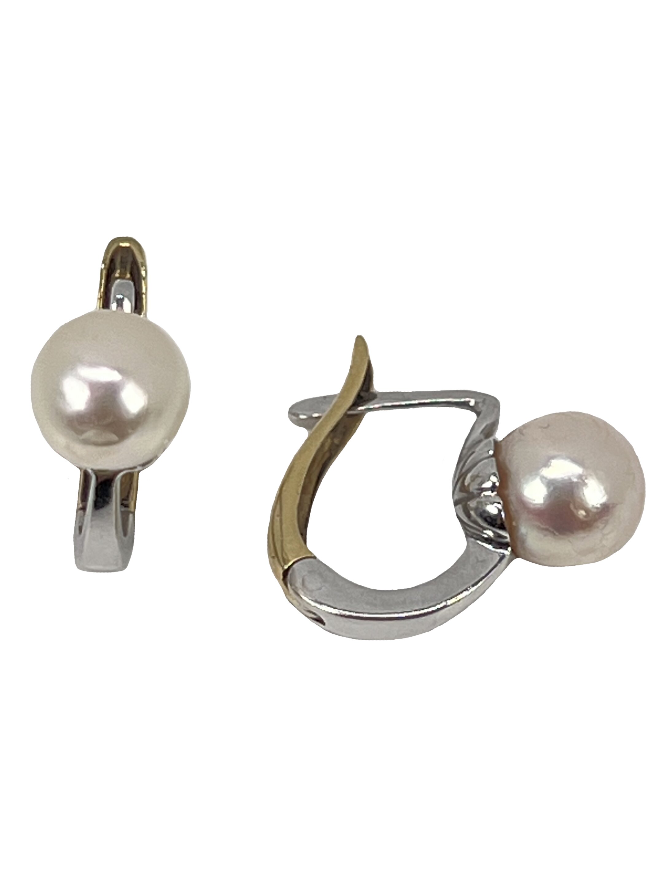 Dviejų atspalvių auksiniai auskarai su perlais