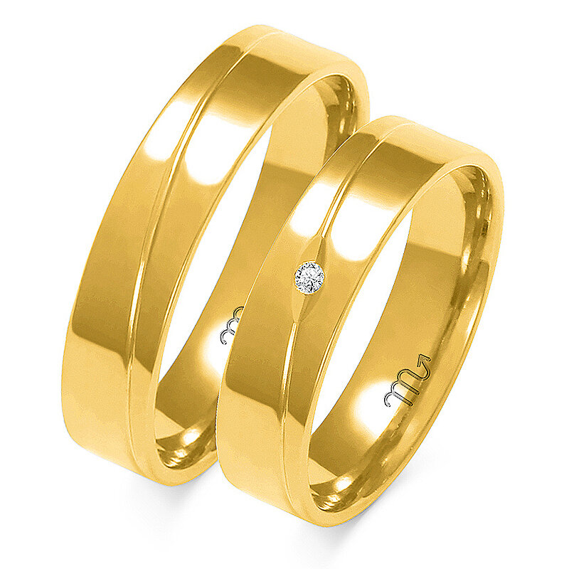 Dviejų spalvų vestuviniai žiedai plokščiu profiliu