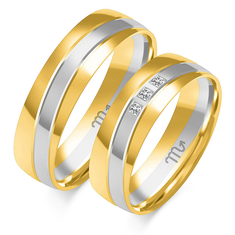 Dviejų spalvų vestuviniai žiedai su bangelėmis