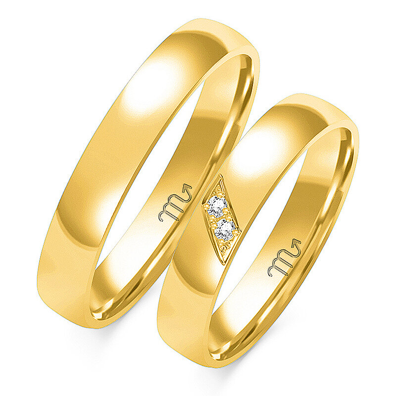 Dviejų spalvų vestuviniai žiedai su dviem akmenimis