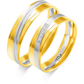 Dviejų spalvų vestuviniai žiedai su kalnų krištolais