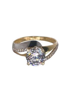 Двуцветен златен дамски пръстен с циркони