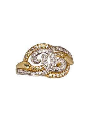 Двуцветен златен пръстен с циркони