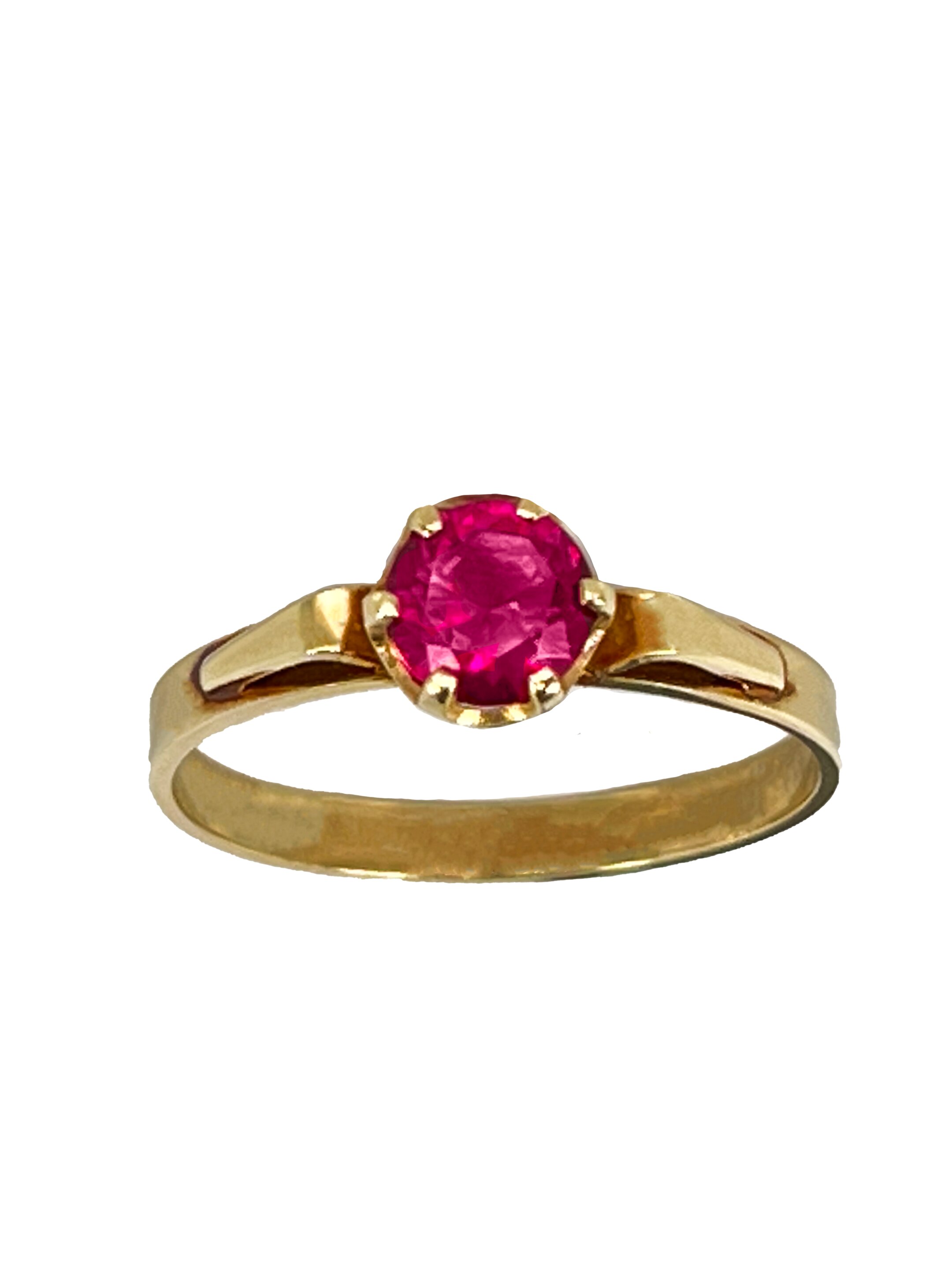 Dzeltenā zelta zelta gredzens ar rozā cirkonu