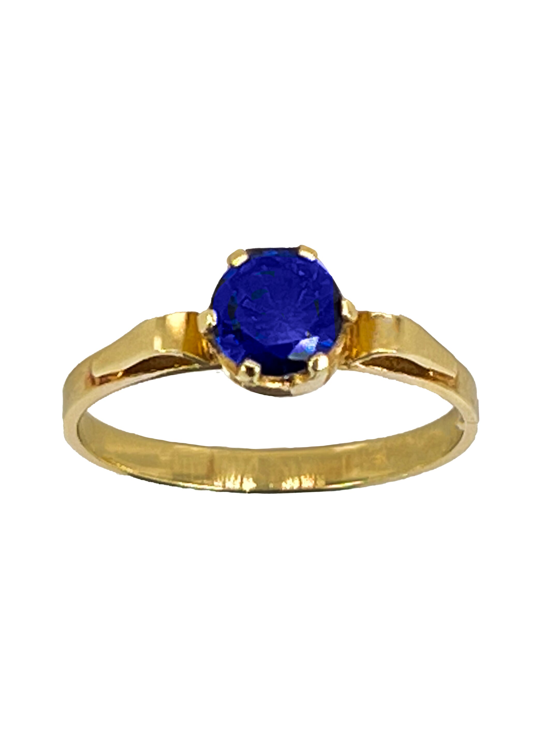 Dzeltenā zelta zelta gredzens ar zilu cirkonu
